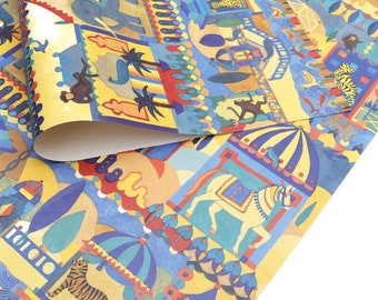 Vintage 1996 Indian Zoo Gift Wrapping Paper By Catherine Brighty For Brighteyes. New Old Stock Eco Friendly Wrapping Paper