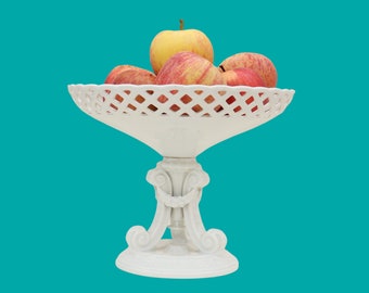 Rococo White Pedestal Fruit Bowl, Ornate White Pedestal Fruit Bowl, Empire Fruit Bowl
