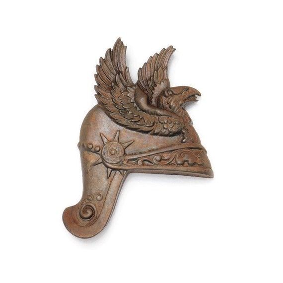 Cast Iron Roman Helmet With Eagle Finial Wall hanging Plaque , Made in  England