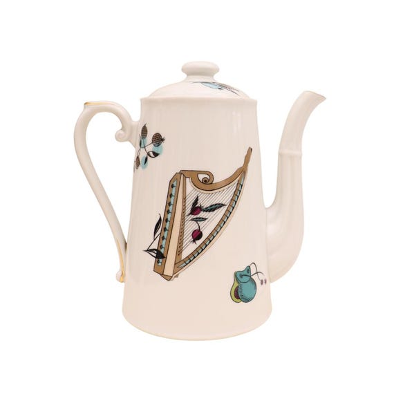 Mid Century Modern Coffee Pot By Royal Worcester Rare ''Fiesta'' Pattern,  1950's Musical Instruments Coffee Pot Made In England