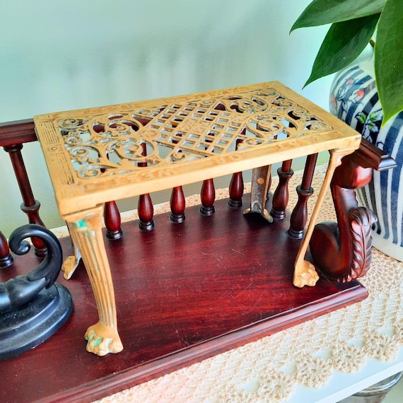 Antique 1895 Ornate Brass Scottish Trivet ”East Or West, Hame’s Best”  By Archibald Kenrick & Sons, Of All Places In The World, Home Is Best