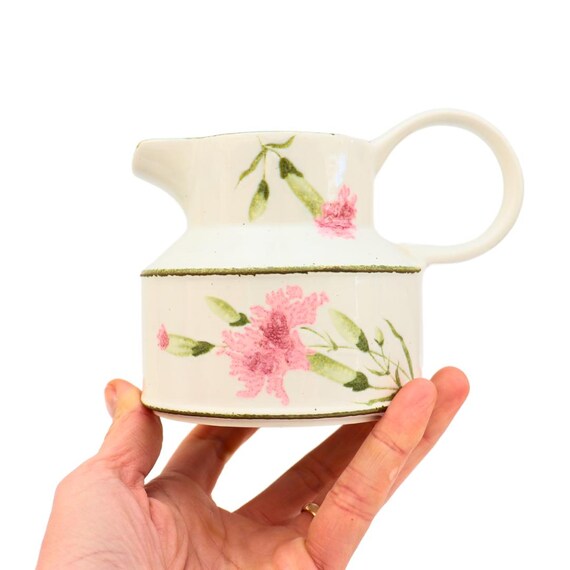 Mid Century Milk Jug by Midwinter Invitation Pattern White Background With Pink Carnations