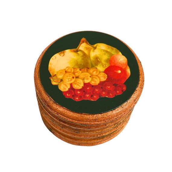Victorian Style Round Decoupage Flowers and Fruits Coasters Handcrafted In Wales By Helen Porter D 10 cm