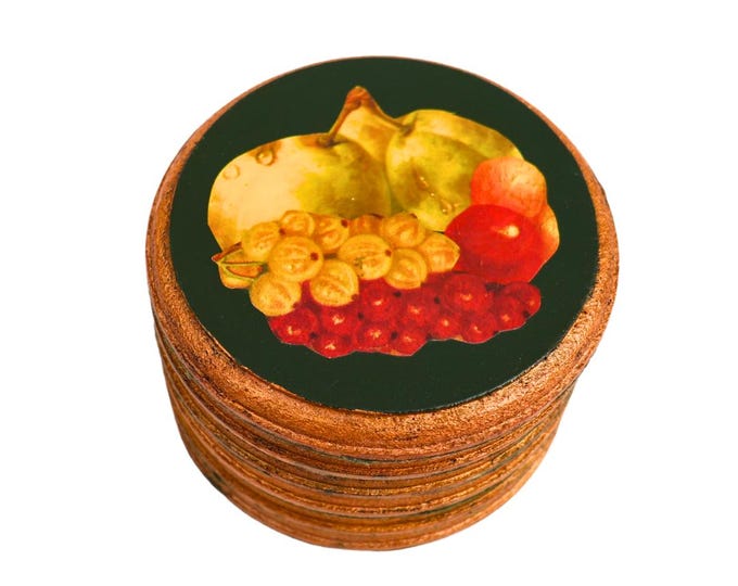 Victorian Decoupage Coasters: Handcrafted Floral Fruit Design