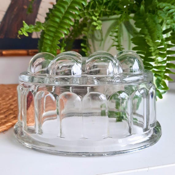 Mid Century Clear Glass 1 Pint Jelly Mould Farmhouse Decor