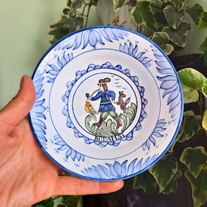 Vintage Hand Painted Hungarian Small Wall Plate/ Bowl With Medieval Style Decoration 6.2'' Diameter