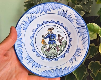 Vintage Hand Painted Hungarian Small Wall Plate/ Bowl With Medieval Style Decoration 6.2'' Diameter