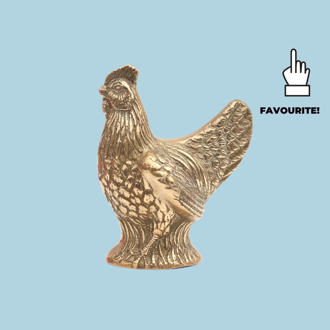 Mid Century Brass Chicken Figurine Retro Animal Decor Bird Etsy
