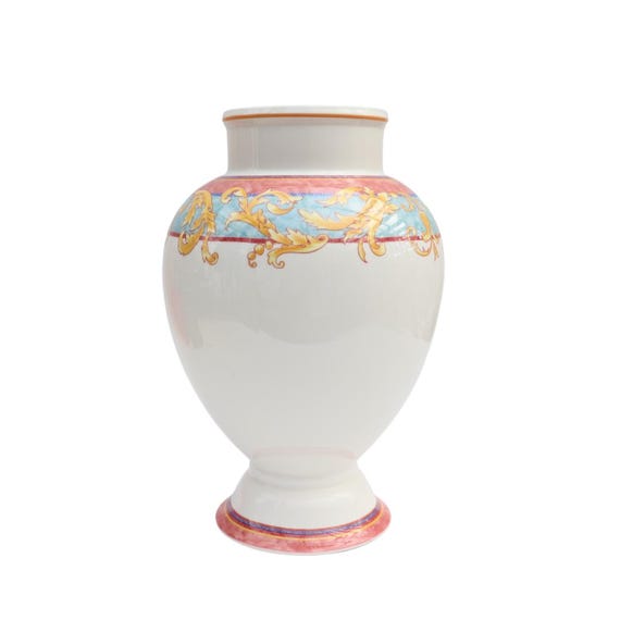 Large Villeroy and Boch Porcelain Vase with Scrolls Decoration Vivaldi Pattern 9.5 '' Tall Excellent Condition, 80's Villeroy & Boch Vase