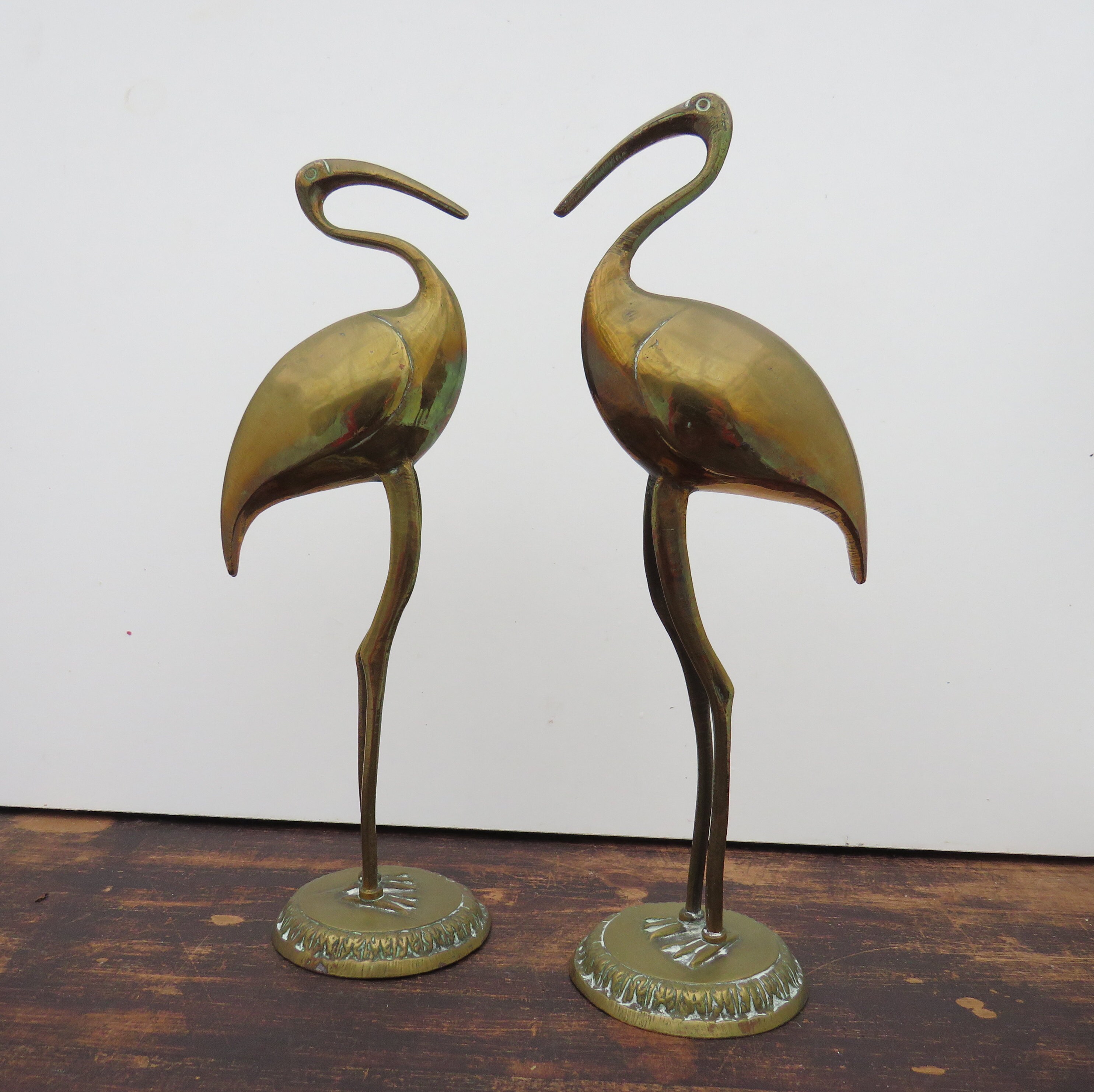 MidCentury Brass Storks Birds Figurines Pair Tall 11'' .Regency Style