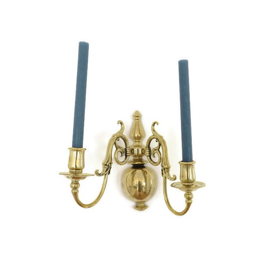 Antique Brass Wall Mounted Candle-Holder with Mythical Sea Creature Design 2 Arms BY HARCOURTS Made in England