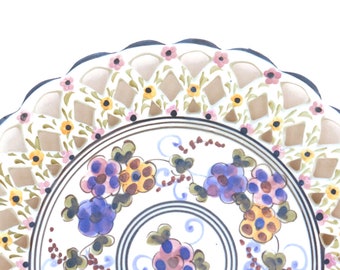 Martan Ceramics Portuguese Hand-painted Floral Decorative Wall Plate , Mediterranean Wall Decor.