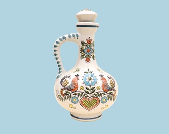 Mid century West Germany Ulmer Keramik  Carafe Bird & Floral Design,1 litre Ceramic Wine Carafe Decanter, Retro German