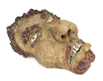Large Grotesque Male Face Sculpture Mask 16'' H.Bizarre Ugly Face Sculpture