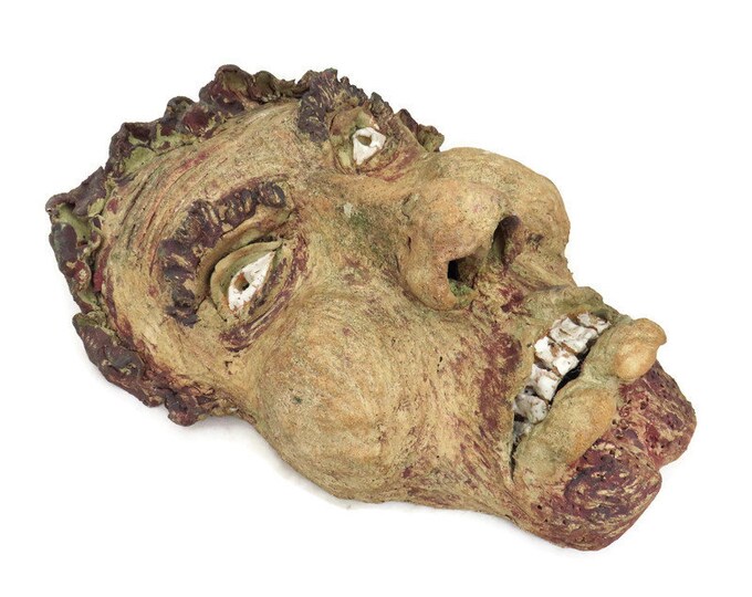 Large Grotesque Clay Male Face Mask Sculpture (16 inch)