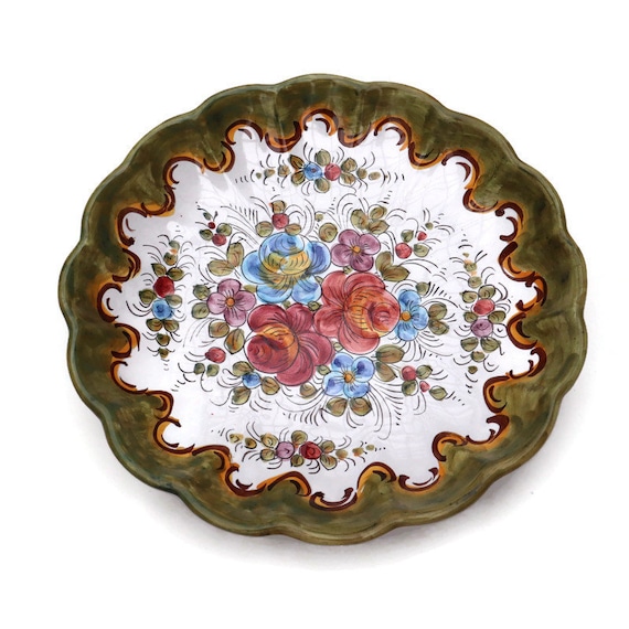 Large Deruta Hand Painted Ceramic Wall plate D 12.2 '' .Mediterranean Wall Decor