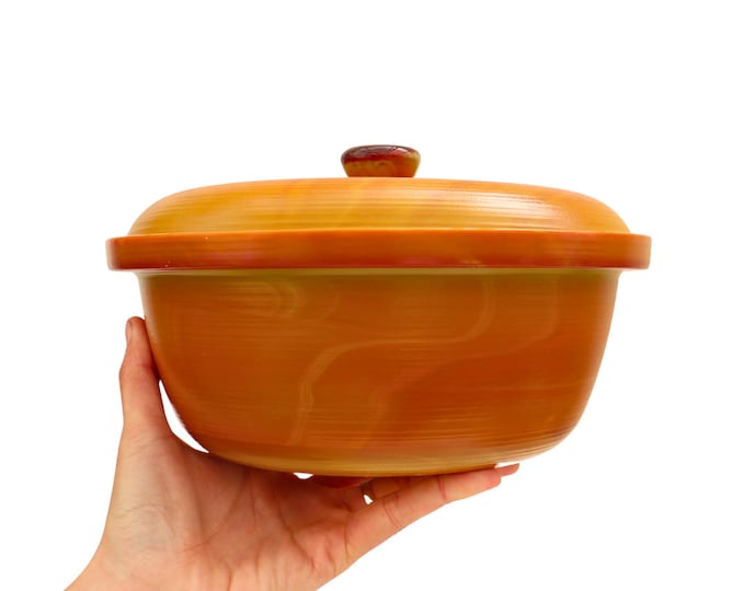 Mid Century Arcopal Volcano Casserole Dish: French Opaline Glass