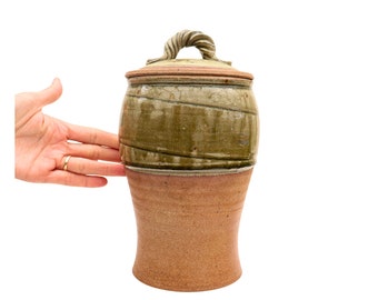 Large Studio Pottery Ginger Jar  H 11'', Tall Hand-thrown Pottery Lidded Jar, Rustic Pottery Lidded Jar, Farmhouse Decor