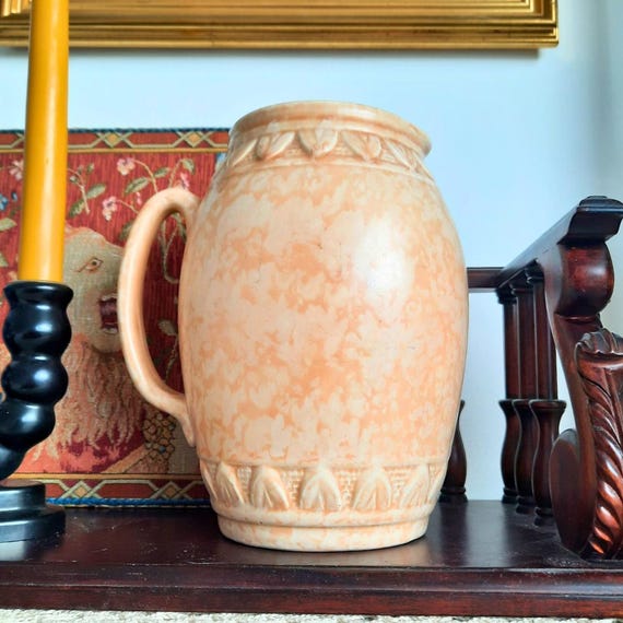 Art Deco Arthur Wood Mottled Sand Tone Ceramic Pitcher Jug H 7.5''.