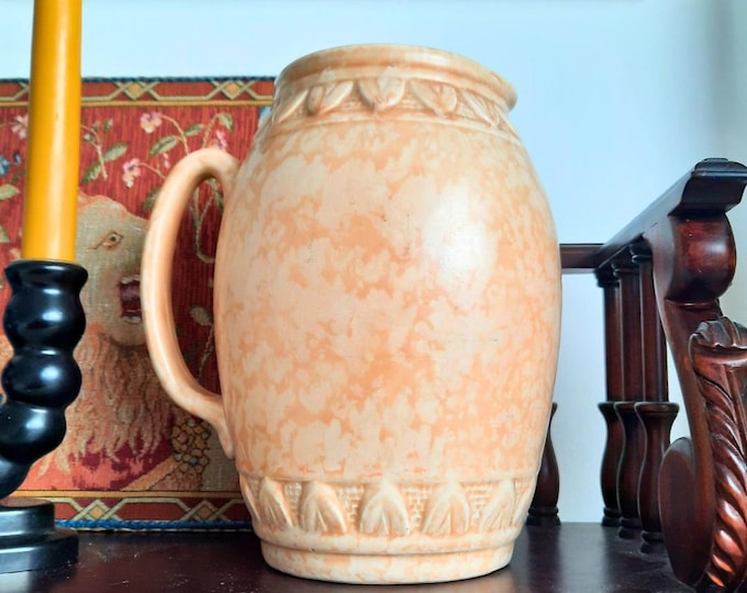 Art Deco Arthur Wood Mottled Sand Tone Ceramic Pitcher Jug H 7.5''.