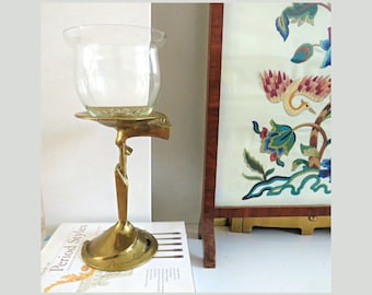 Organic Art Cast Brass Pedestal Candle Holder By Kurt Jesch for Amadeo ,Austrian Mid Century Candleholder.