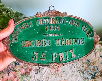 Echte Franse aluminium schapenwedstrijd uit 1954 in Parijs 3e prijs bord muurplaat