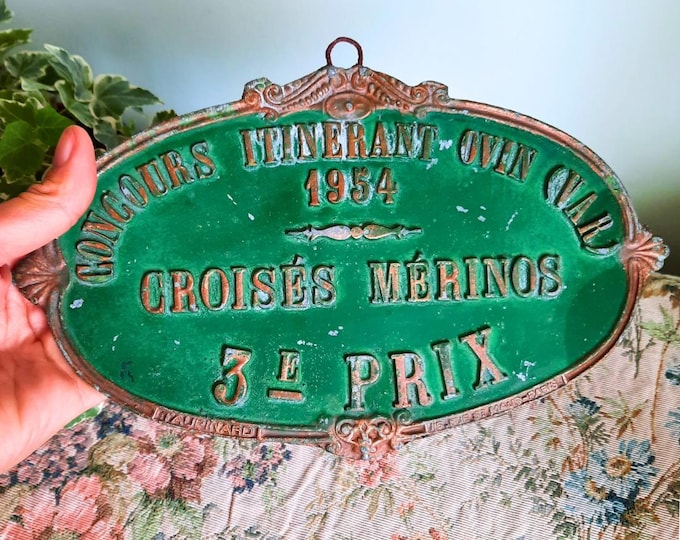 Genuine 1954 French Aluminium Ovine Competition In Paris 3rd Prize Sign Wall Plaque
