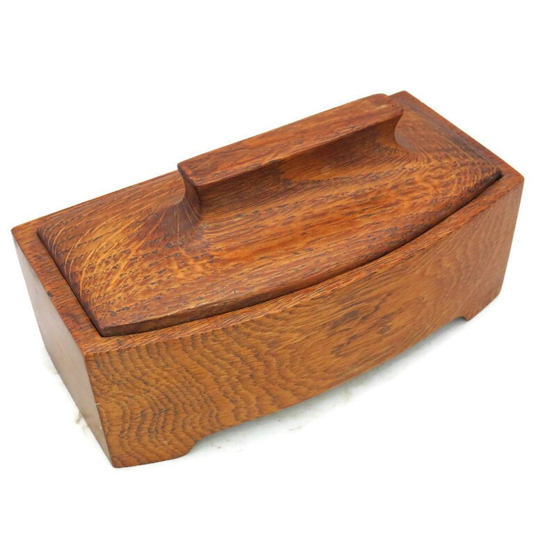 Art Deco Handcrafted Oak Trinket Box .1930's Wooden Lidded Box