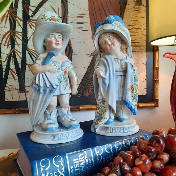 Antique German Pair Of Porcelain Humorous Mapa Papa Figures By Conta and Boehme C 1880's.
