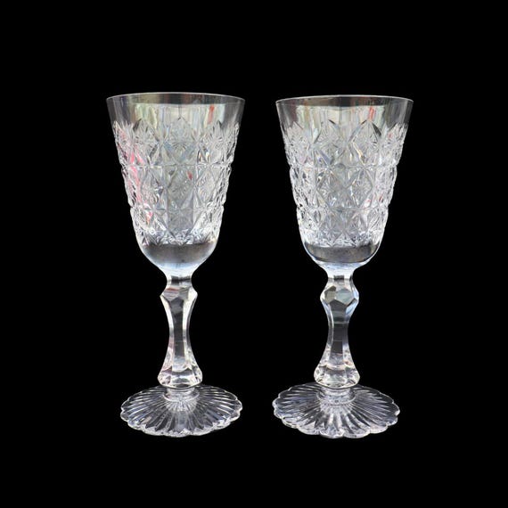 Pair of Stuart Crystal Connaught Pattern Large Wine Goblets H 7.5'' Discontinued RARE Wedding Wine Glasses