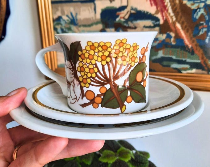 Mid Century Tea Set Trio by Midwinter Meadowsweet Pattern C 1970's, Retro Tea Party Autumn Floral Pattern