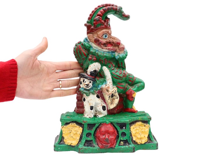 Mid Century Cast Iron Punch Doorstop: Antique British Comic Figure