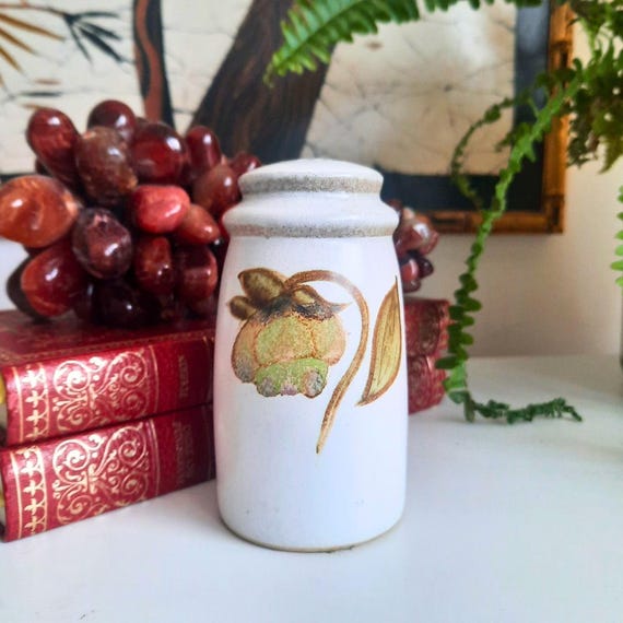 Mid Century Salt Shaker by Denby Troubador Pattern C 1960's Stoneware Floral Salt Shaker Very Good Condition