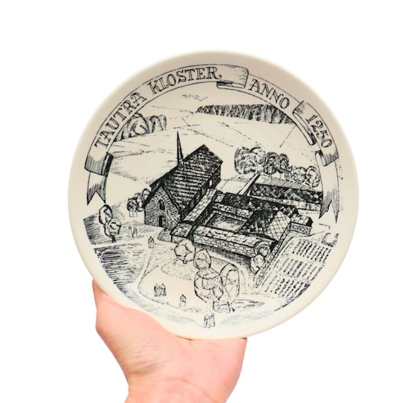 Mid Century Scandinavian Wall Plate By Stavangerflint Depicting History Glimpses Of Trondelag Norway 1250 ''Tautra Kloster'' RARE