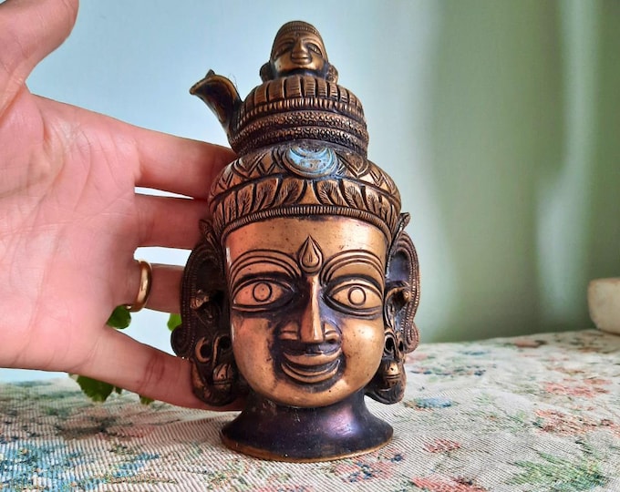 Vintage Solid Brass Shiva Head Bust Statue H 5.7'' Tall