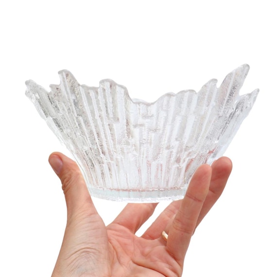 Small Finnish Ice Glass Bowl by Tauno Wirkkala, Humppila Finland, Revontulet Northern Lights