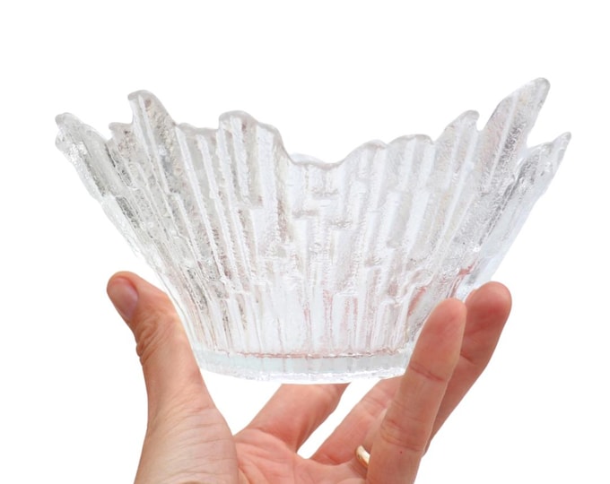 Small Finnish Ice Glass Bowl by Tauno Wirkkala, Humppila Finland, Revontulet Northern Lights