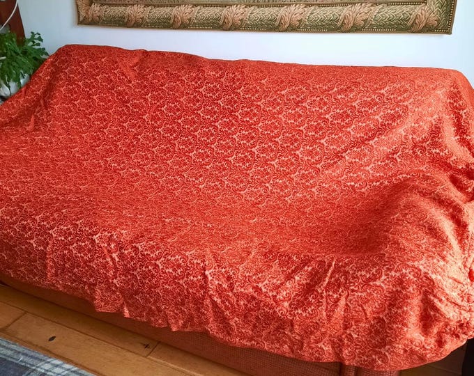 Mid Century Heavy Jacquard Drapery Tall Single Curtain Fabric Saffron Orange 93'' Tall By 54'' Wide