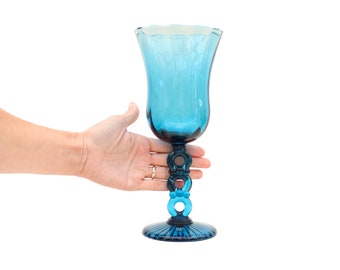 Tall Mid Century Italian Blue Empoli Glass Footed Vase H 11.2