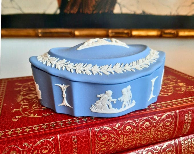 Wedgwood Blue and White Jasperware Trinket Box Neoclassical Design.