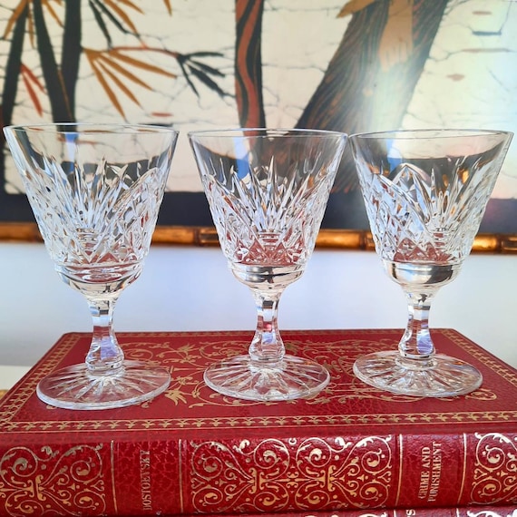 3 Quality Small Cut Crystal Sherry/Liqueur Glasses 9.5 cm High, 3 Victorian Style Liquor glasses Excellent Condition 30 ml