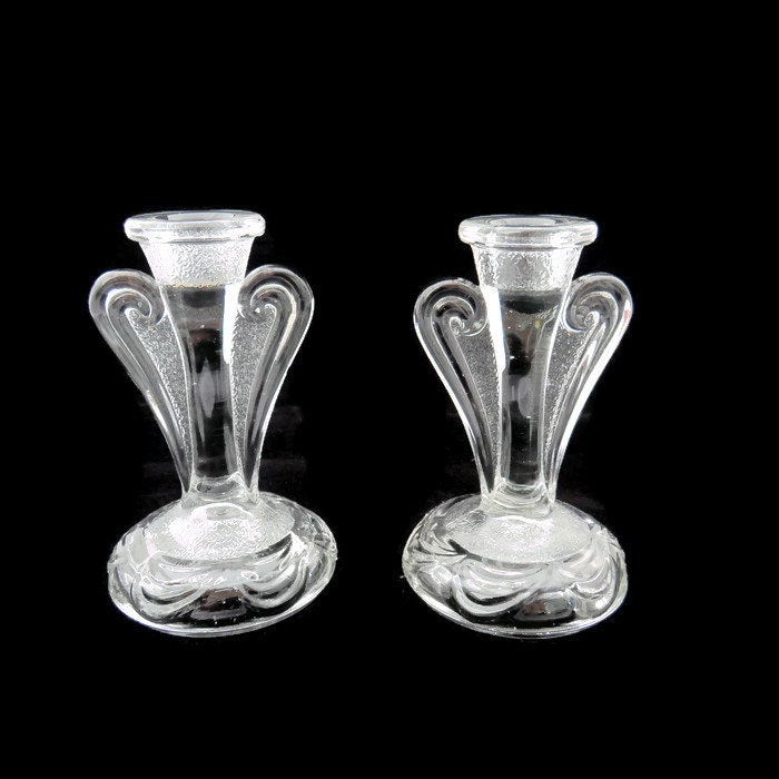 Bagley Glass Art Deco Candlesticks Pattern'Rutland 3078' .1930's Art