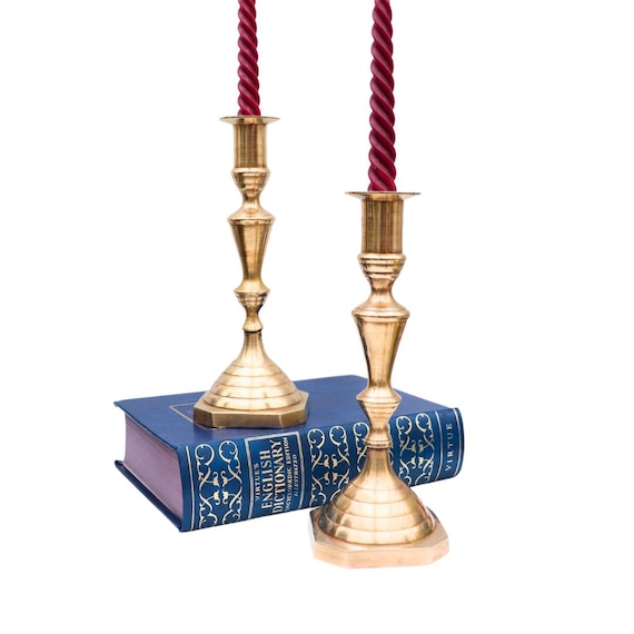 Large Victorian Style Brass Candlesticks Pair H 25 cm, Brass Candle Holders.