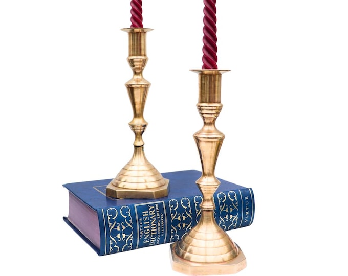 Large Victorian Style Brass Candlesticks Pair H 25 cm, Brass Candle Holders.