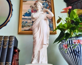 Large Antique Plaster Cast Tanagra Lady Arranging Garments 19th Century Museum Replica, Academia decor