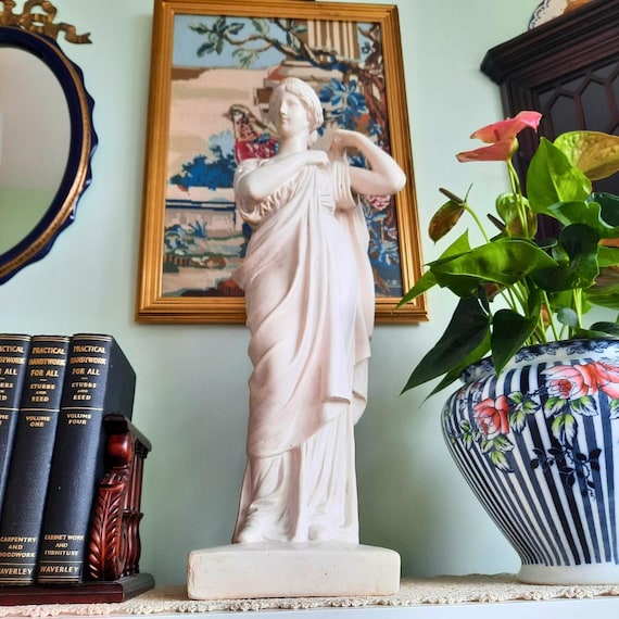 Large Antique Plaster Cast Tanagra Lady Arranging Garments 19th Century Museum Replica, Academia decor