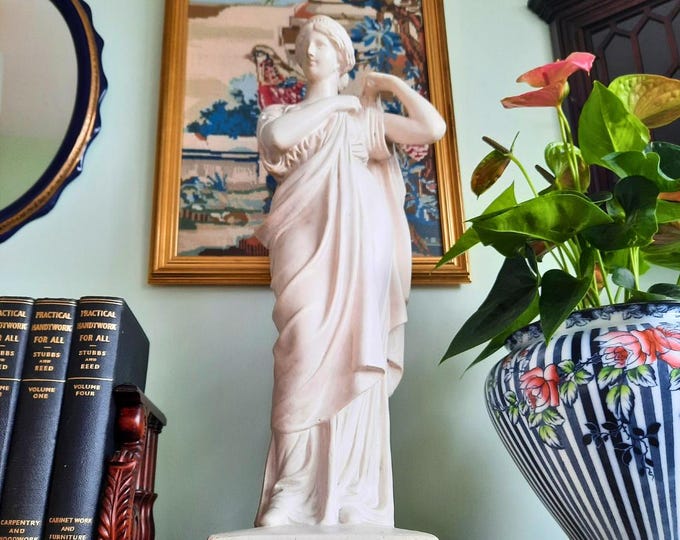 Large Antique Plaster Cast Tanagra Lady Arranging Garments 19th Century Museum Replica, Academia decor