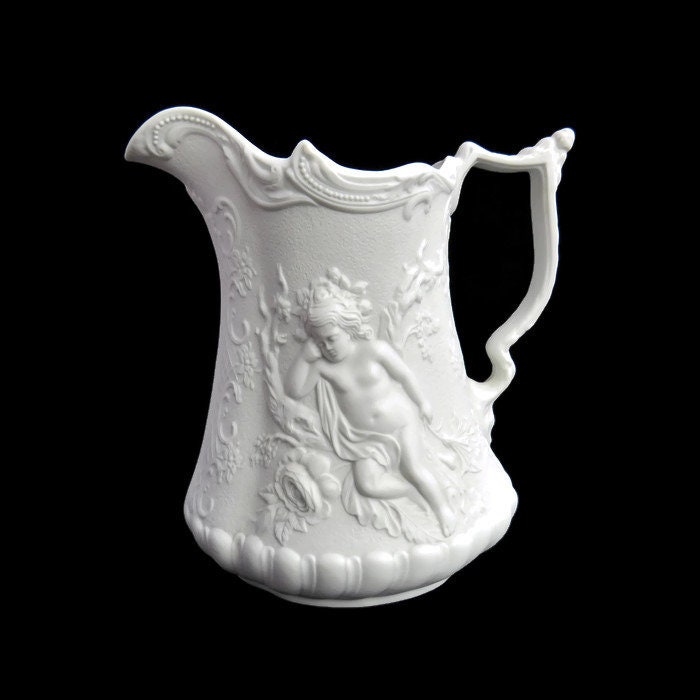 Medium Portmeirion Parian Ware Cherub Design White Jug 6 High.Vintage