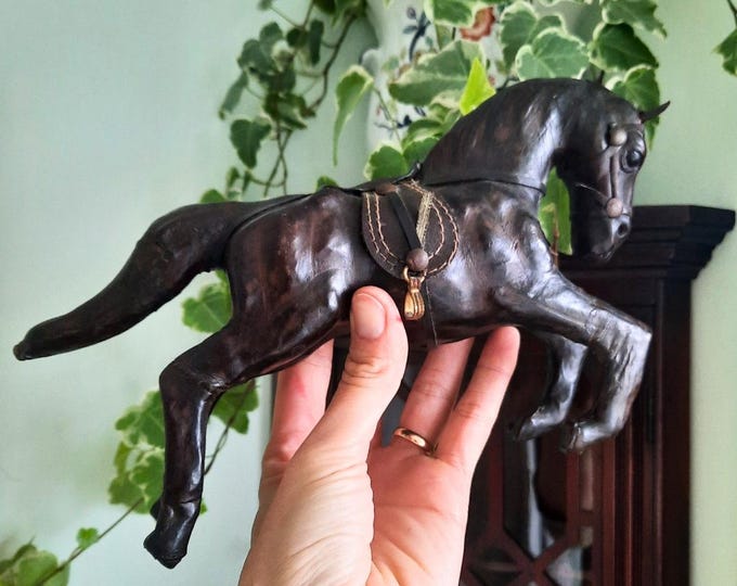 Mid Century Liberty's Style Leather Wrapped Horse Statue Equestrian Figure Sculpture