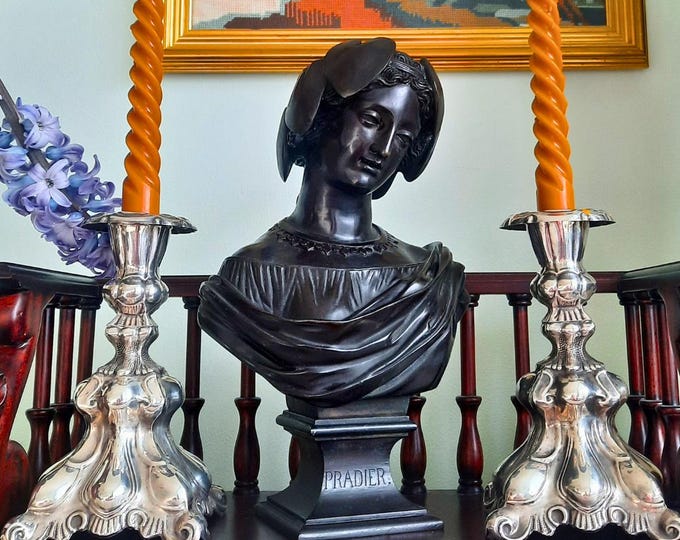 Antique Victorian Neoclassical Cast Bronze Bust Of Sapho After Pradier C Late 1800's.